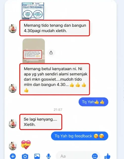 Tangkapan skrin WhatsApp testimoni tidur tenang